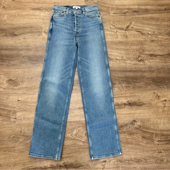 Re/Done Blue 90's High Rise Loose Straight Leg‎ Jeans Size 25 - Picture 4 of 10